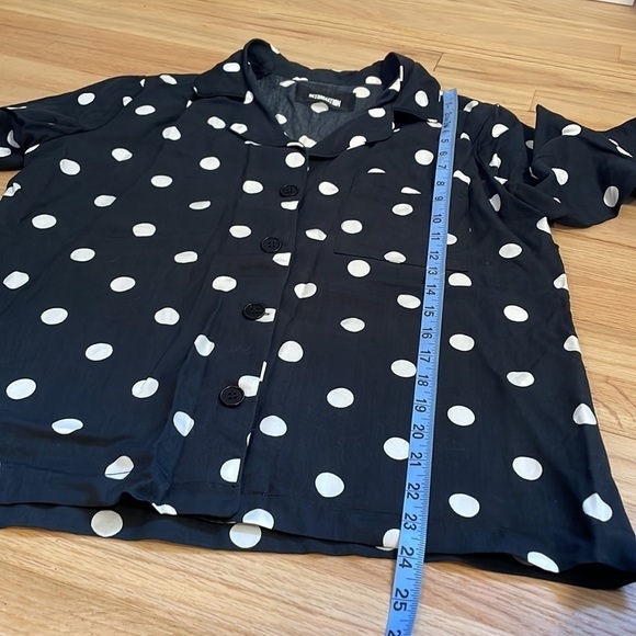 Reformation Lucy Polka Dot Pajama Top Button Down Medium Tencel Black White - Picture 13 of 15